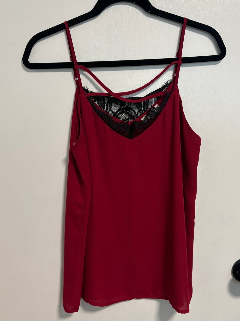 Socialite Red Cami with Black Lace Detail